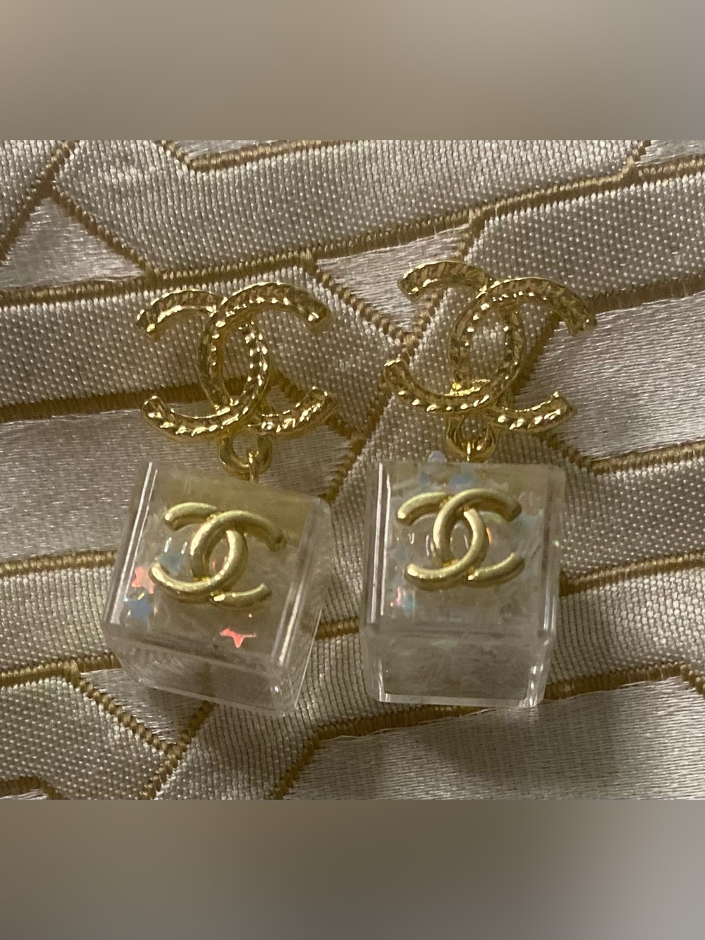 ChaneI Square Star ⭐️ Acrylic Dangle Clear ✨ Sparkle Earrings